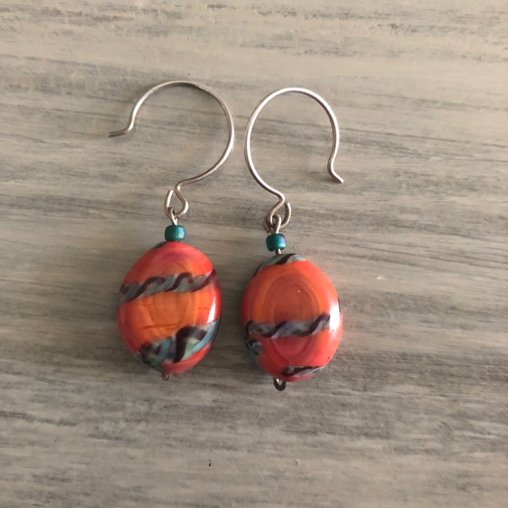 Orange and green earrings (sterling)
